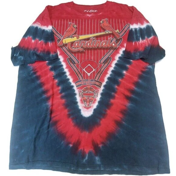 Majestic Liquid Blue St. Louis Cardinals Tie Dye All Over Print T Shirt Mens 2XL - Picture 1 of 8